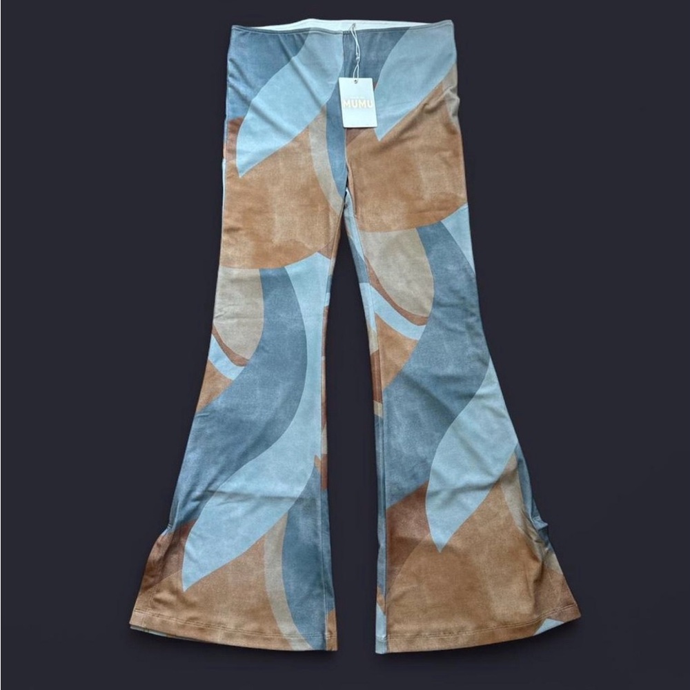 Show Me Your MuMu Maren Blue and Brown Flare Pants - Picture 2 of 5